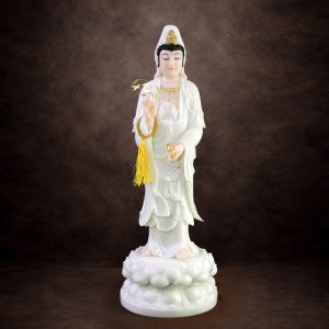 Tượng Ngài Quan Âm Đứng, Bột Đá Hồng, Cao 66cm