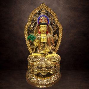 Tượng Đồng Quan Âm Ngồi, Đồng Đài Loan Mạ Vàng, Kích Thước 48x29x29cm (Tổng Cao 59cm)