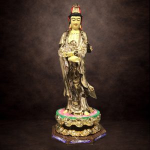 Tượng Phật Bà Quan Âm Phổ Từ Đứng, Đồng Đài Loan Mạ Vàng, Kích Thước 64x27x27cm (Tổng Cao 76cm)