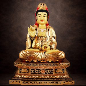 Tượng Phật Bà Quan Âm Ngồi, Đồng Đài Loan Mạ Vàng, Kích Thước 61x43x36cm