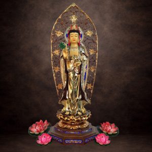 Tượng Đồng Ngài Quan Âm Đứng, Đồng Đài Loan Mạ Vàng, Kích Thước 81x34x34cm (Tổng Cao 98cm)