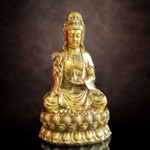 Tượng Đồng Ngài Quan Âm Ngồi Bằng Đồng Nguyên Màu, Cao 28cm