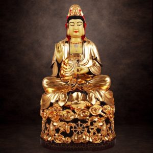 Tượng Đồng Ngài Quan Âm Ngồi, Đồng Đài Loan Mạ Vàng, Kích Thước 46x25x25cm