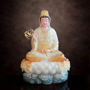 Tượng Quan Âm Bồ Tát Ngồi Đế Cổ Văn Bột Đá Sơn Phú Quý, Cao 40-128cm