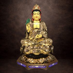 Tượng Phật Bà Quan Âm Ngồi, Đồng Đài Loan Mạ Vàng, Kích Thước 41x27x27cm