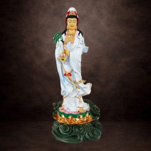 Tượng Phật Bà Quan Âm Đứng Cưỡi Mây, Đồng Đài Loan Mạ Sơn Cao Cấp, Kích Thước 66x26x23cm