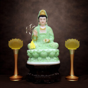 Tượng Ngài Quan Âm Ngồi, Bột Đá Xanh Ngọc Hoa 3D, Cao 30cm, 40cm